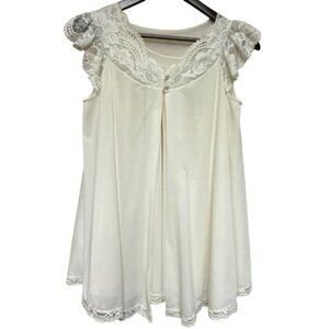 Vintage ShadowLine Women's Peignoir Ivory Chiffon Baby Doll Gown Robe Small